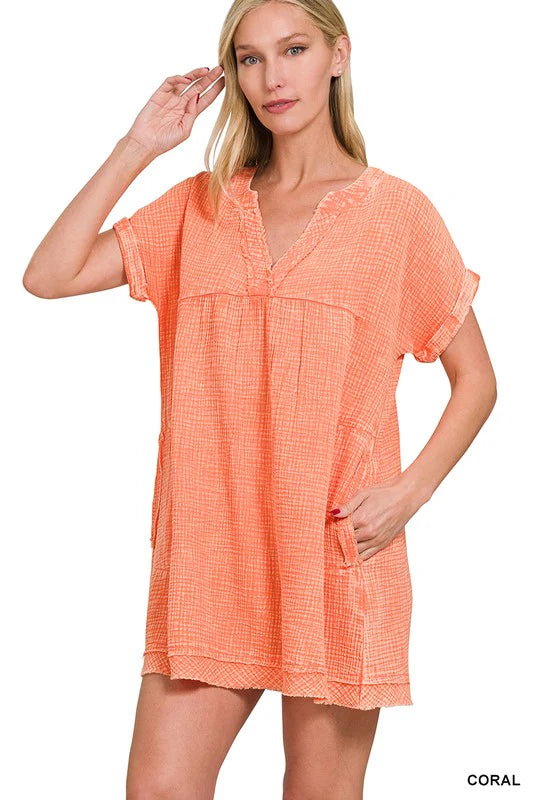 Coral Washed Dress