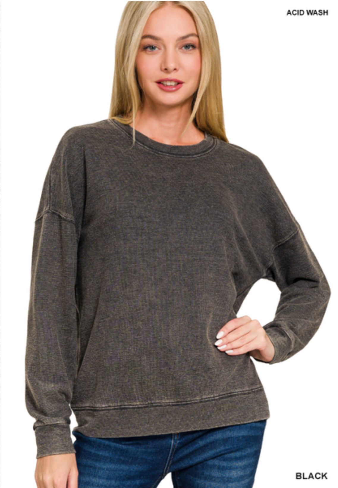 Black Acid Wash Pullover