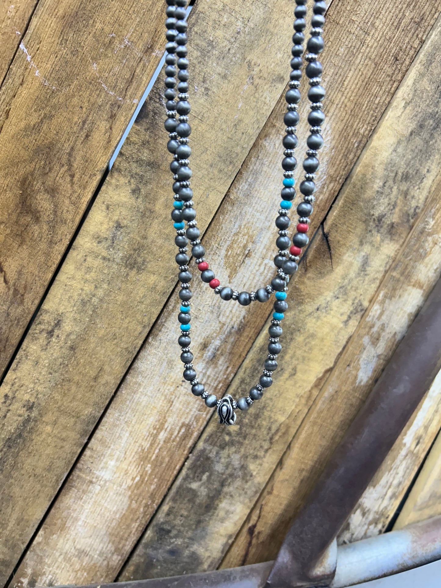 Silver Rainbow shine Navajo double layered necklace