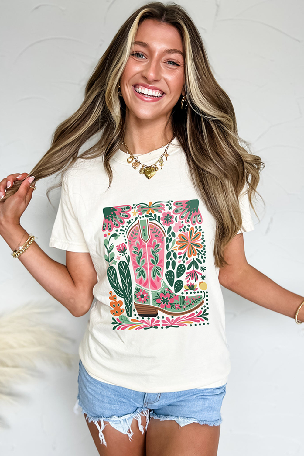 White Western Boot Tee