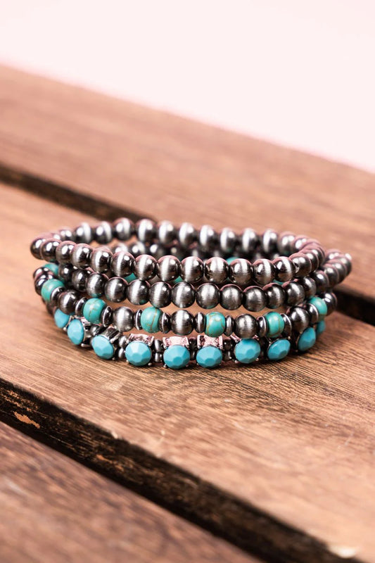 Bolton Bay Turquoise Silvertone Bracelet Set