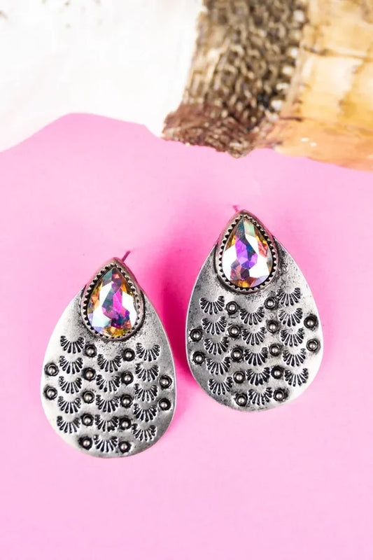 Silvertone Crystal Teardrop Earrings