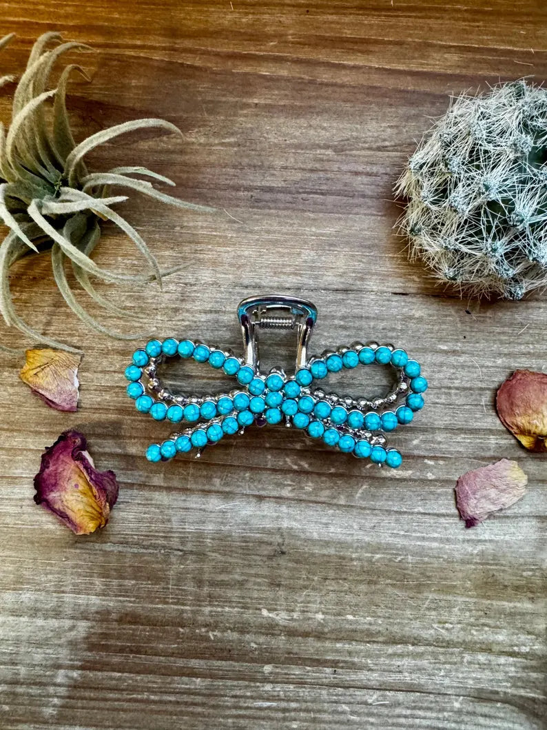 Turquoise Bow Claw Clip