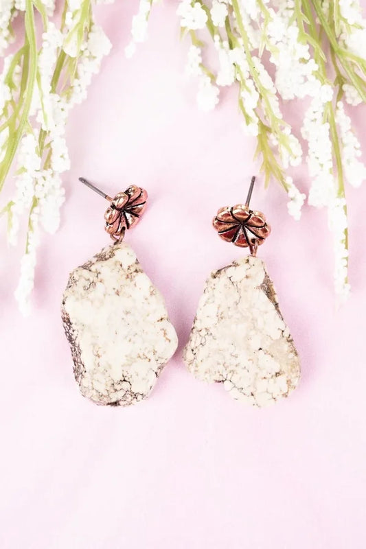 White Stone Coppertone Earrings