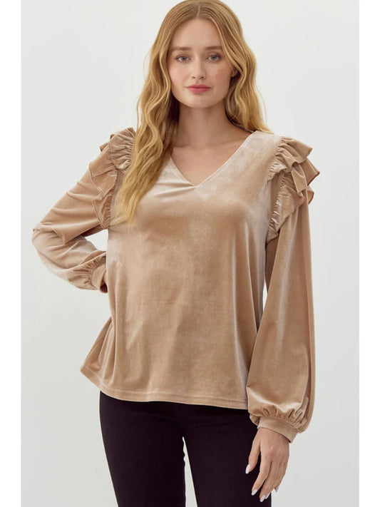 Velvet Long Bubble Sleeve Top