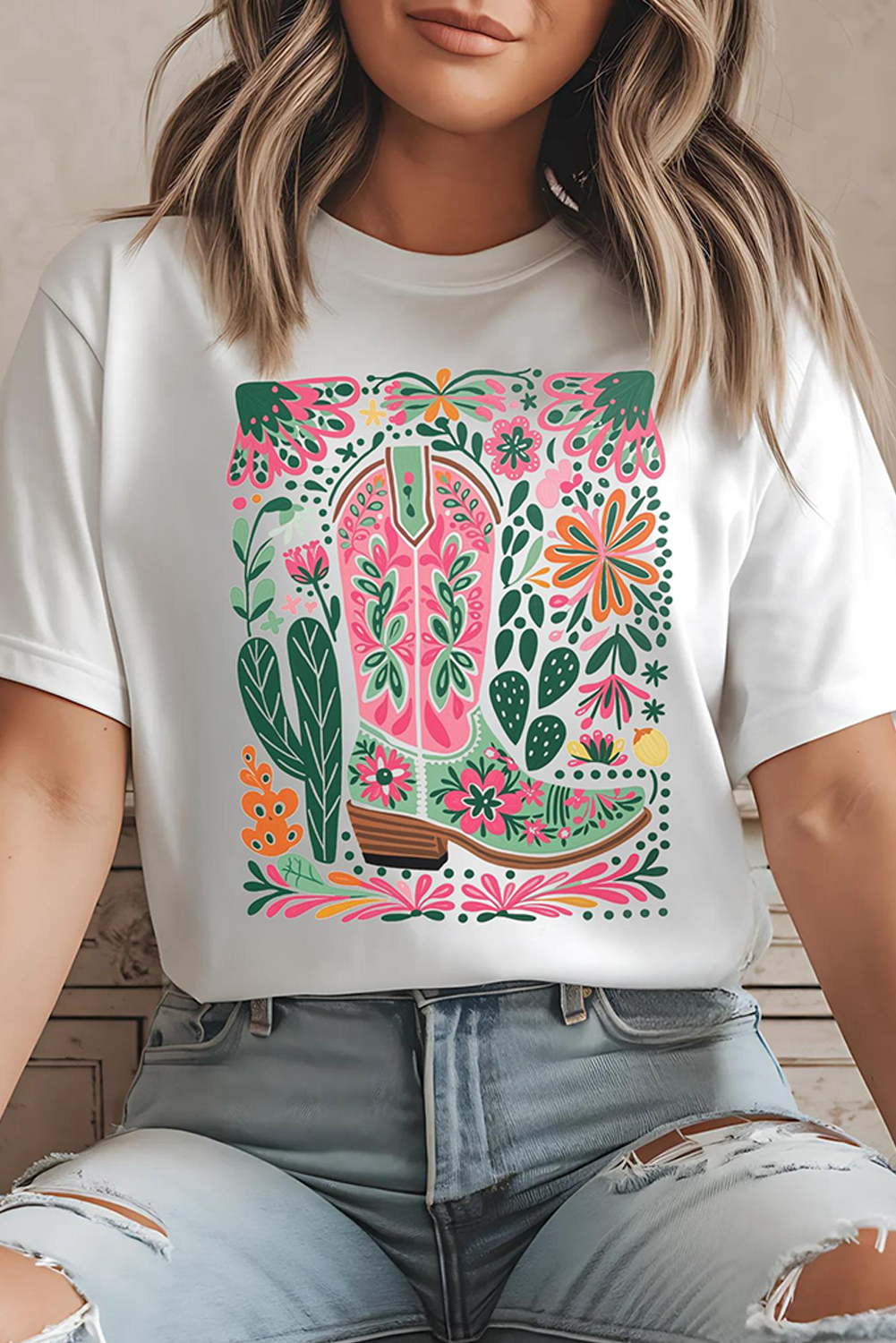 White Western Boot Tee