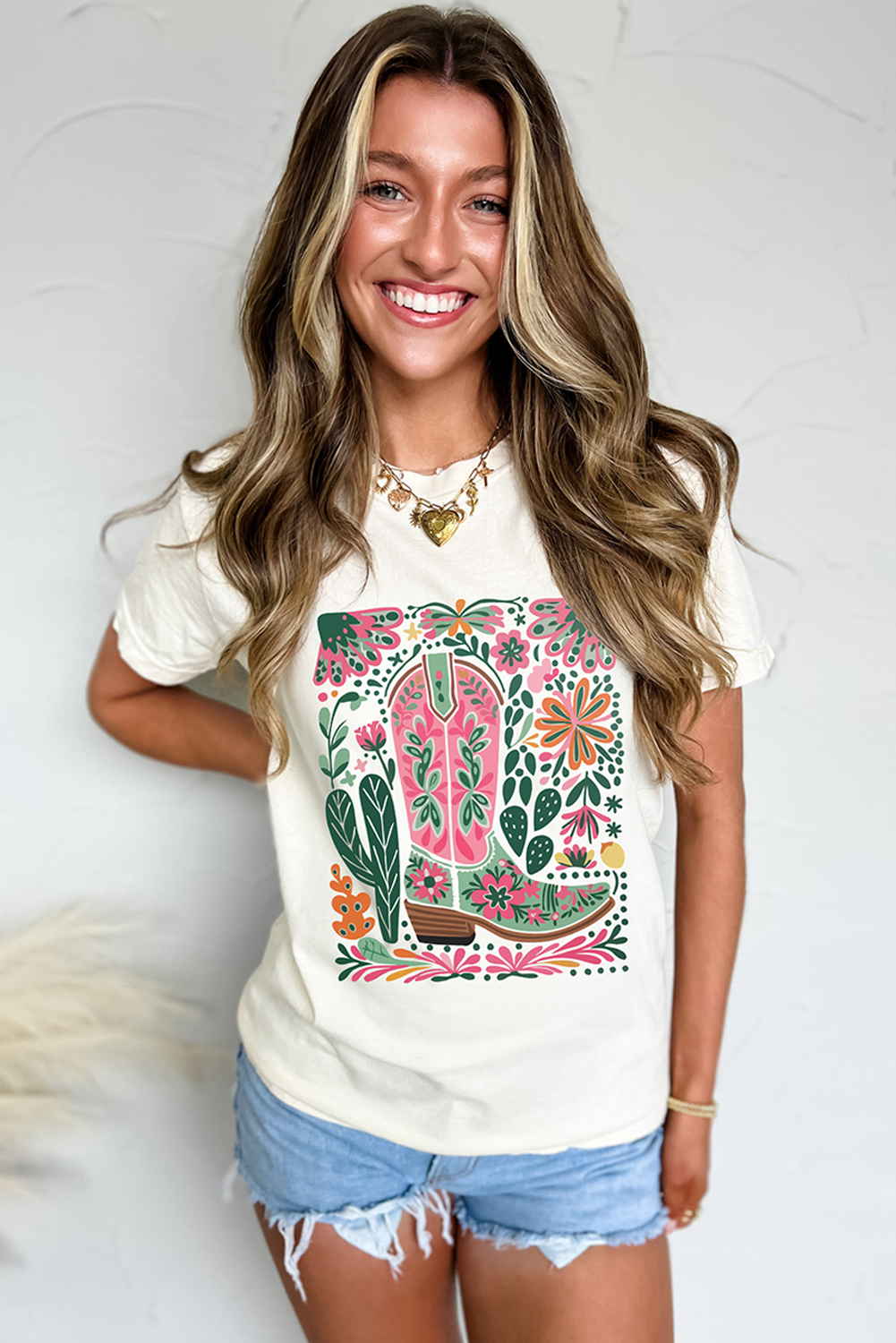 White Western Boot Tee