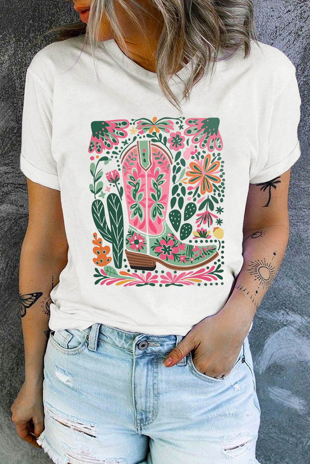 White Western Boot Tee