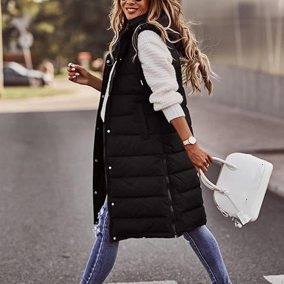 Long Black Padded Vest Coat