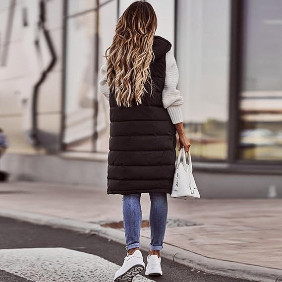 Long Black Padded Vest Coat