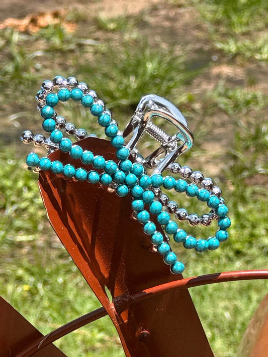 Turquoise Bow Claw Clip