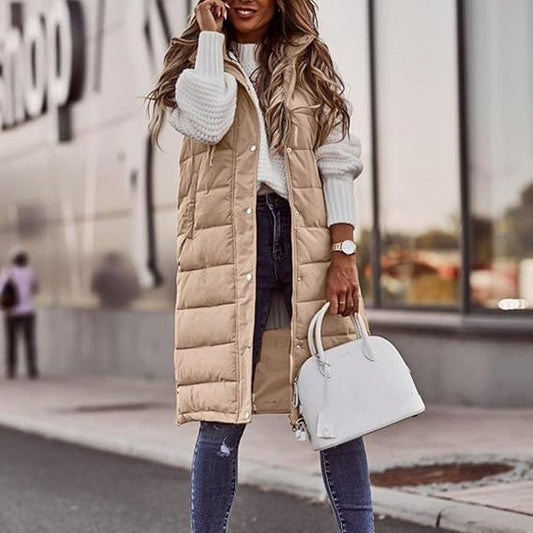 Long Khaki Padded Vest