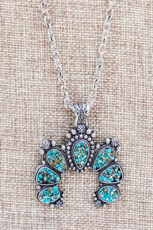 Turquoise Flintrock Arch Silvertone Necklace
